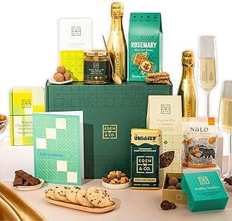 Celebration Vegan Gift Hamper Basket, Luxury Gourmet Gifts for Women, Men, Couples, with Vegan Chocolate by EDEN & CO - Plus 1 Prosecco