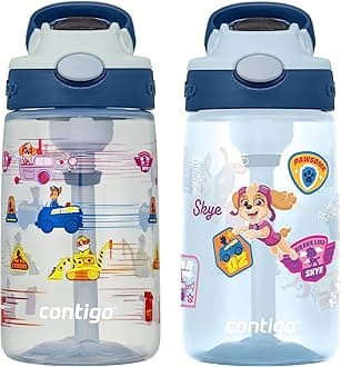 Paw Patrol Kids Cleanable Water Bottle with Silicone Straw and Spill-Proof Lid, Dishwasher Safe, 14oz 2-Pack