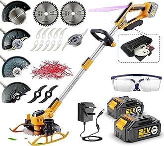 WeeLun Grass Trimmers Cordless & Edger Garden Strimmer Electric with 2 x 4.0Ah Battery And Fast Charger, 4 Types Blades, With Auxiliary Wheels, for Garden Brush Cutter Clearing Weeds