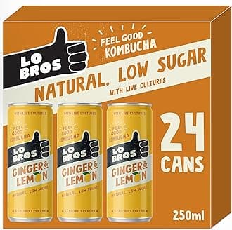 Lo Bros Kombucha - Ginger & Lemon - Sparkling Refreshing Drink with Natural Ingredients and Live Cultures, Supports Gut Health, Low Sugar, Vegan, Gluten Free- 24 x 250ml