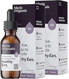 Marie Originals Organic Ear Oil for Ear Infections All Natural Eardrops for Infection Prevention Swimmer's Ear and Wax Removal - Kids Adults Baby Dog Earache Remedy - with Mullein, Garlic (2 Pack)