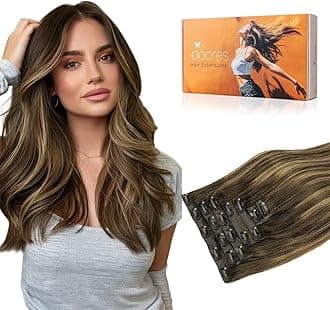 DOORES Hair Extensions Real Human Hair, Chocolate Brown to Caramel Blonde 7pcs 14 Inch 110g, Seamless Clip in Hair Extensions Human Hair Extensions Invisi Edge Hair Extensions Straight Hair