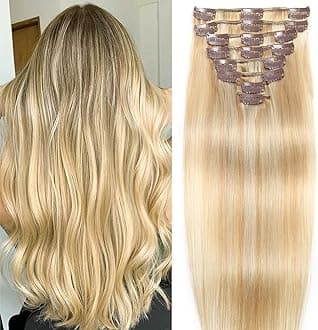 Dark Blonde Highlighted Bleach Blonde Clip in Hair Extensions Real Human Hair Clip ins Remy Invisible Natural Straight Seamless Clip on Hair Extensions 8pcs Double Weft 20 Inch 80g