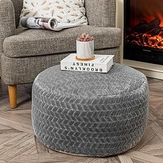 Asuprui Pouf Ottoman Unstuffed Ottoman Foot Rest NO Filler Floor Pouf Round Pouf Seat Floor Bean Bag Chair Foldable Floor Chair Storage for Living Room Bedroom Gray