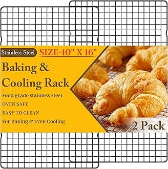 2PCS Cooling Racks for Cooking and Baking - 10" x 16"Heavy Duty Stainless Steel Wire Rack for Baking, Grilling, Roasting - Oven & Dishwasher Safe - Fits Half Sheet Pan（Black）