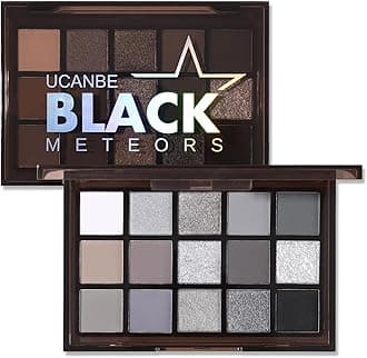 UCANBE Smokey Black Eyeshadow Palette, 15 Colors Dark Shimmer Matte Metallic Makeup Pallet, High Pigmented Gray Silver Sombras De Ojos Kit for Daily and Halloween
