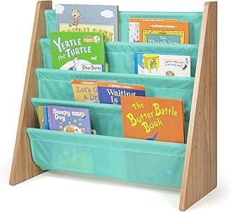 Humble CrewSeafoam Green/Natural Kids Bookshelf 4 Tier Book Organizer, 25" x 11" x 24"