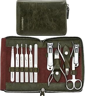 FAMILIFE Manicure Set, Nail Kit 11 in 1 Gifts for Men him Pedicure Kit Stainless Steel Mens Manicure Kit Professional Leather Pedicure Tools Mens Grooming Kit with Dark Green Travel Case Nail Clippers