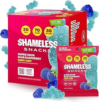 Snacks - Healthy Low Calorie Snacks, Low Carb Keto Gummies (Gluten Free Candy) - 6 Pack Sour Blue Raspberry