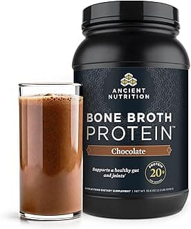 Protein Powder Made from Real Bone Broth, Chocolate, 20g Protein Per Serving, 40 Serving Tub, Gluten Free Hydrolyzed Collagen Peptides Supplement, Dr. Axe
