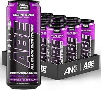 Applied Nutrition ABE Pre Workout Cans - All Black Everything Energy + Performance Drink, ABE Carbonated Beverage Sugar Free with Caffeine (Pack of 12 Cans x 330ml) (American Grape)