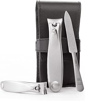 Nail Clippers and Sapphire Nail File Set in Black Leather Case – Ethically Made in Solingen Germany, FINOX Stainless Steel Tools – Professional Quality Manicure & Pedicure Kit for Men