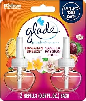 Glade PlugIns Refills Air Freshener, Scented and Essential Oils for Home and Bathroom, Hawaiian Breeze & Vanilla Passion Fruit, 1.34 Fl Oz, 2 Count