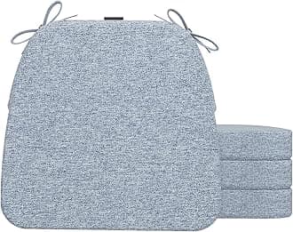 AAAAAcessories D-Shaped Chair Cushions, 2" Thick Dining Chair Pads with Ties and Removable, Machine-Washable Cover, 17" x 16", Set of 4, Light Blue