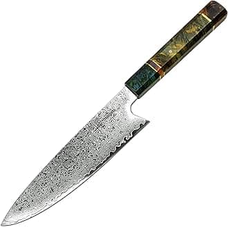 hajegato Damascus Chef Knife Gyuto Unique One Of Kind Handle Professional 8 Inch Japanese Chefs Kitchen Knife Vg10 67 Layers Damascus Steel Knive with Sheath