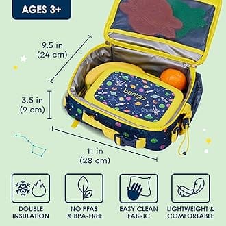 Bentgo® Kids Lunch Bag - Durable, Double Insulated, Water-Resistant Fabric, Interior & Exterior Zippered Pockets, Water Bottle Holder - Ideal for Children 3+ (Space)