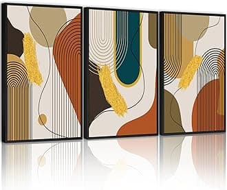 PHOPAGO Boho Abstract Framed Wall Art Modern Minimalist Luxury Gold Line Artwork Kitchen Dining Room Decor 11x14in Black Framed
