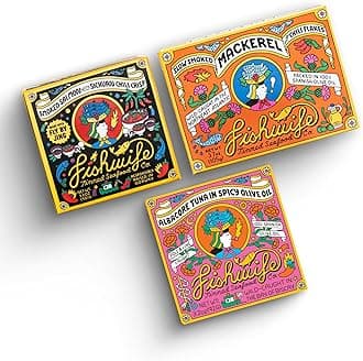 Fishwife Spicy Hot Trio (FBJ Salmon, Mackerel, Albacore Tuna in Spicy Olive Oil) 3-Pack | Gluten Free, High Protein, Omega-3s | Wild-Caught and Hand-Packed