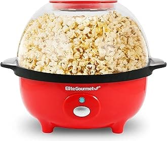 EPM330R Automatic Stirring Ceramic Nonstick 12-cup Popcorn Maker, Hot Oil Popcorn Machine w/Measuring Cap & Built-in Reversible Serving Bowl, Great for Home Party, ETL Approved, Red
