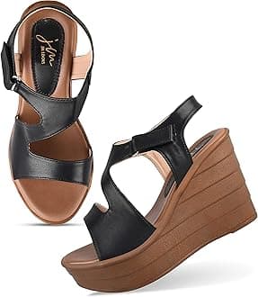 JM LOOKS Women' Platform BLACK Wedges High Heel Fashion Sandal Comfortable and Stylish Wedge For Casual & Formal Occasions