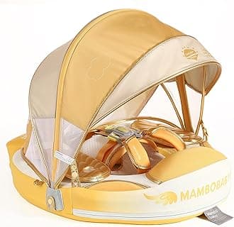 Mambobaby Float Add Tail Baby/Infant Swim Float with Canopy, Non-Inflatable Solid Upgrade Soft Waterproof Skin-Friendly Leather Material (Global Limited Edition Gold)