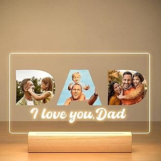 Personalised Gifts for Dad from Daughter & Son, Personalised DAD Photo Frame with Night Light, Customised Picture Frame with Photos, Personalised Birthday Gifts for Dad Baby Kid Family
