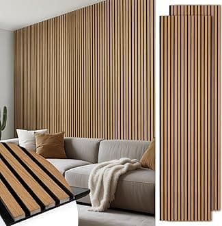 Wood Slat Wall Panels 2 Pack 106" x 23.6", Acoustic Wooden Panel for Wall, Soundproof 3D Fluted Panels for Interior Wall Decor, Living Room, Bedroom - Teak (Cover Approx.35 sq.ft)