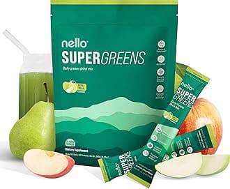 Supergreens Superfood Drink Mix with Chlorella, Moringa, Spinach, Broccoli, Digestive Enzymes, and Probiotics – Apple Pear Flavor, 20 Servings, Travel Pack