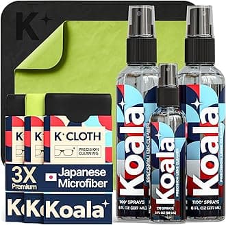 Koala Eyeglass Lens Cleaner Spray Kit | (2x) 8oz + (1x) 2oz Glasses Cleaner Bottle + (3x) Microfiber Cloth | Alcohol Free Eyeglasses, Screen, and Camera Cleaning Kit (6 Piece Set)