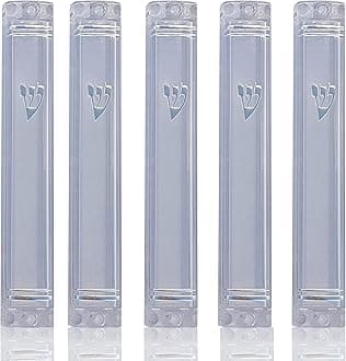 5-Pack Lucite Mezuzah Cover, 15 cm Durable Clear Acrylic, with Snap Closed Back Pins Keeps Scroll Safe, Clear with Silver Shin