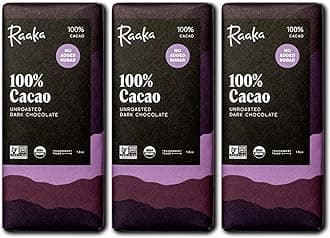 Raaka 100% Dark Chocolate Bars - Unsweetened, Bitter, Sugar Free, Pure Cacao - Organic, Vegan, Soy Free, Gluten Free, Kosher, Keto, Nut Free - 1.8oz 100% Chocolate Bars, 3-Pack