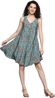 KE KanhaExportsKE Kanha Exports Women Dress | Beach wear Dress for Women| Latest Stylish | Dresses for Woman | Summer Outfit | Unique Border Design Tassel Stretchable with Adjustable Drawstring fit and Flare