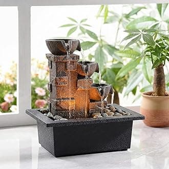GOSSI Home Décor Imitation 3-Tier Stone Wall Tabletop Fountain Many Natural River Rock Office Relaxing Desktop Zen Waterfall Meditation Tabletop Fountain LED Lights Fountain Christmas Decorations