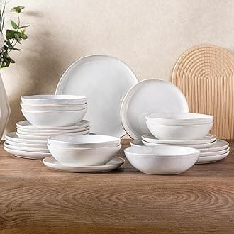 Ceramic Dinnerware Sets,Handmade Reactive Glaze Stoneware Plates and Bowls Sets,Highly Scratch Resistant | Dishwasher & Microwave Safe Dishes Set,Service for 8 (24pc)