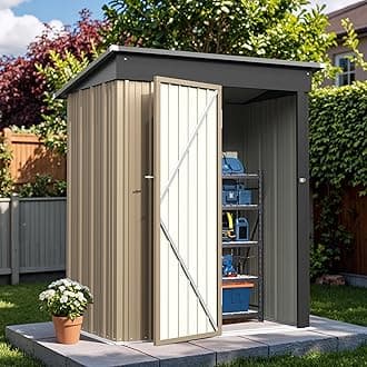 Greesum Outdoor Storage Shed 5 x 3 ft. Utility Tool Shed Metal Storage Garden Shed with Door & Lock for Patio Storage, Brown