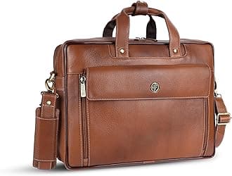 HAMMONDS FLYCATCHER Genuine Leather Office Bag for Men, 15.6" Professional Leather Laptop Bag for Men for Office, Travel, Daily Use, Adjustable Strap & Multi Compartments - 1 Year Warranty - Tan