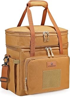 HSHRISHXlarge Expandable Tactical Lunch Box for Adults, Durable Insulated Lunch Bag with Lots of Storage Space, for Men Work Outdoor Picnic Trips Camping, 36 Cans/22 L, Brown