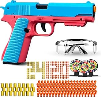 Shell Ejecting Toy Gun Semi Automatic Toy Pistol with 120 Bullets, Soft Bullet Toy Gun for Boys, Outdoor Shooting Game Educational Model Toy Model, Gift for Kids Age 8+ (Blue)