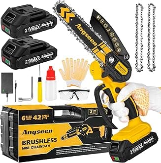 Brushless Mini Chainsaw Cordless 6 Inch, Electric Saw Battery Chainsaw Chain Saws with 2 2.0Ah Battery and 2 Super Chains, Small Chainsaw Power Tools for Cutting Trees, Cut Wood, Tree