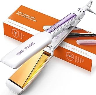 Faszin Professional Hair Straighteners, 42mm Wide Plate Titanium Negative Ion Flat Iron, 30s Rapid Heating, 11 Adjustable Temperature Levels (130-230℃), Real-time Temperature Display (White)