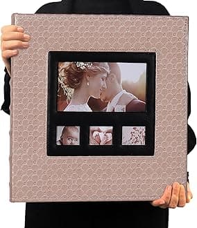 RECUTMS Photo Albums for 4x6 Photos Holds 600 Pockets Bound 5 Per Page Large Capacity Extra High Capacity for Family Wedding Anniversary Baby Vacation Album Button Grain Leather Book (Light Champagne)