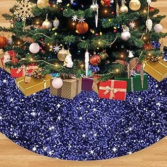 Christmas Tree Skirt Navy Blue 48 Inch Sequined Velvet Tree Mat Christmas Thanksgiving Party Decorations Glitter Sequin Tree Skirt Shiny Christmas Tree Skirt Xmas Tree Ornaments for Indoor