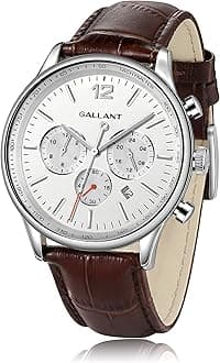 G GALLANTMens Watch Luxury Quartz Watch for Men with Leather Strap Dual Time Multi Dial Wrist Watch Waterproof Men's Dress Watch Casual Business Gift - Black/Brown/Blue