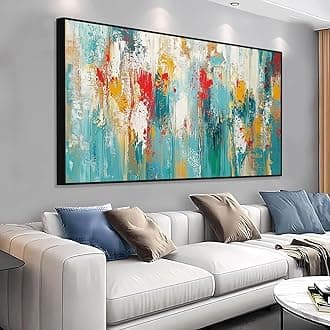 Extra Large Abstract Painting on Canvas, Abstract Wall Decor, Blue Gold Wall Art, Textured Style Artwork, Abstract Print Art, Modern Canvas Art Wall Decor, Wall Decor Office Living Room (Black Frame, 69"x39"|174x98cm)