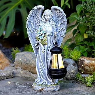 VChymm Solar Angel Outdoor Garden Decor Statues – 13.2 inches Solar Outdoor Sculptures for Outside Yard Art Patio Balcony Front Lawn Ornaments Gifts for Mom Grandma Women