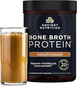 Bone Broth Protein Powder, Salted Caramel, 19g Protein per Serving, Beef, Supports Healthy Skin, Gut Health, Joint Supplement, Gluten Free, Paleo and Keto Friendly, 20 Servings