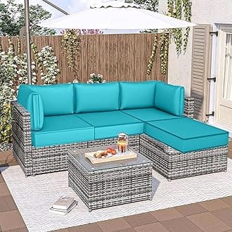 Outdoor Sectional Cushions, 5" Replacement Cushions for Patio Furniture, 9 Piece Water-Resistant Couch Cushions Replacement Set, for 4-seat Patio L Shaped Wicker Sofa (Lake Blue)