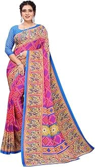 TreegoArt FashionWomen's Georgette Printed Rajasthani Saree With Unstitched Blouse Piece