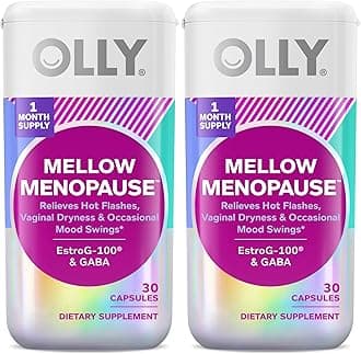 OLLY Mellow Menopause Supplements for Women, Supports Hot Flashes, Vaginal Dryness & Occasional Mood Swings,* Estro-G100®, GABA, Vegan Capsules, 2 Month Supply - 60 Count