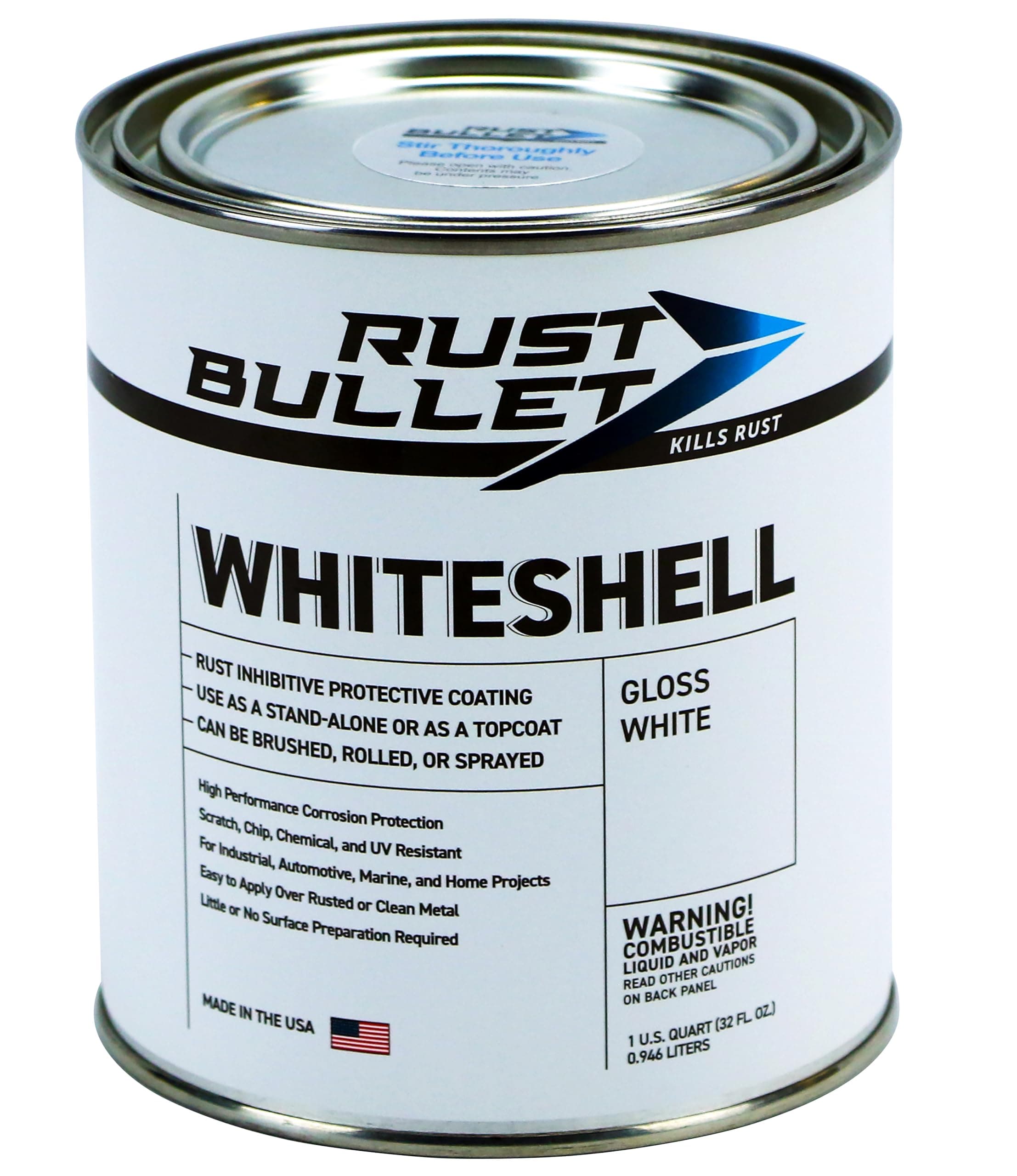 RUST BULLET WhiteShell - Gloss White - 1 Quart - UV Resistant Rust Preventive Coating, Corrosion Control & Long-Lasting Protection for Metal
